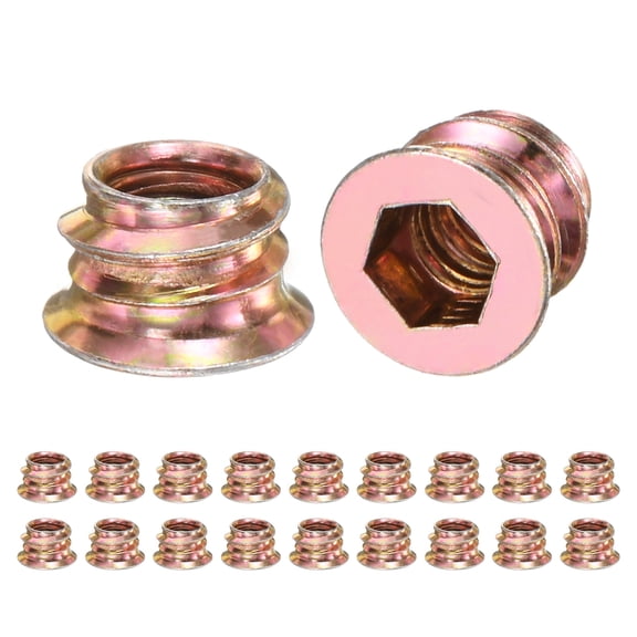 20-Pack Threaded Inserts for Wood, M6x8mm Hex Drive Threaded Insert Nuts for Wood Furniture [Gold Tone]