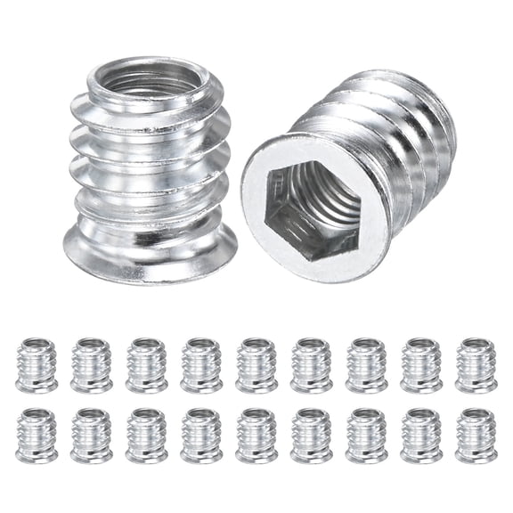20-Pack Threaded Inserts for Wood, M8x10mm Hex Drive Threaded Insert Nuts for Wood Furniture [Silver Tone]