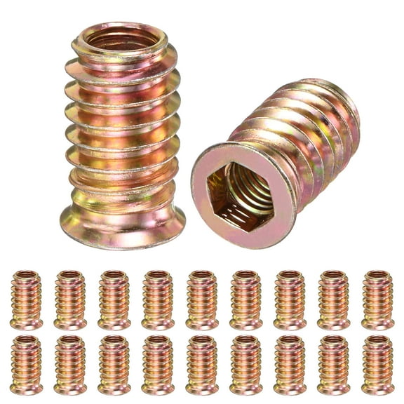 20-Pack Threaded Inserts for Wood, M8x20mm Hex Drive Threaded Insert Nuts for Wood Furniture [Gold Tone]