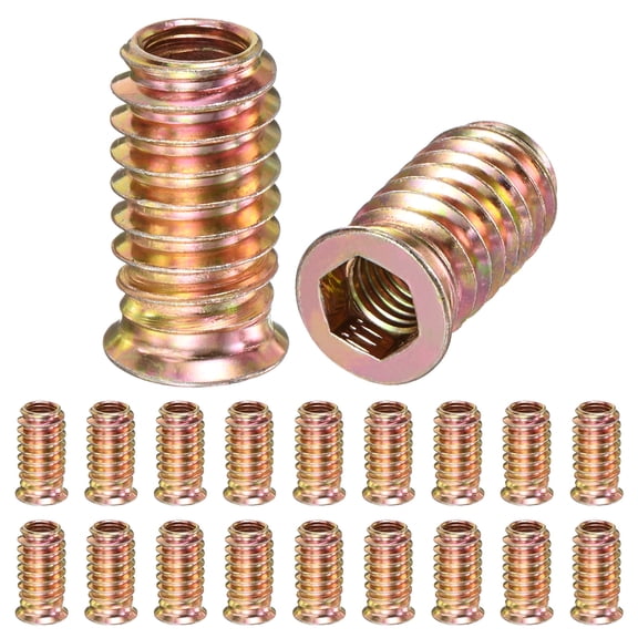 20-Pack Threaded Inserts for Wood, M8x25mm Hex Drive Threaded Insert Nuts for Wood Furniture [Gold Tone]
