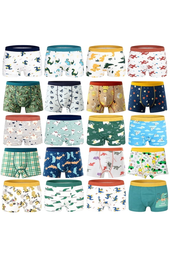 20 -Pack Toddler Boys Dinosaur Boxer Underwear, Cotton Briefs Sizes 4T-12T