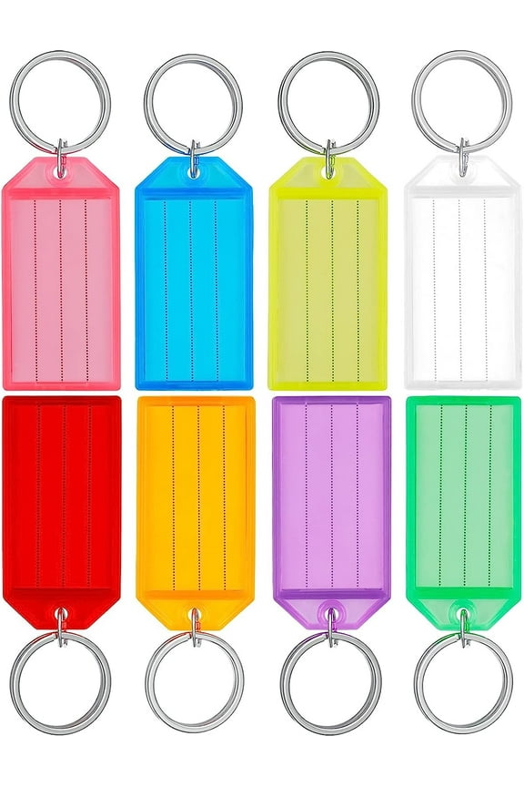 20 Pack Tough Plastic Key Tags with Split Ring Label Window, Assorted Colors