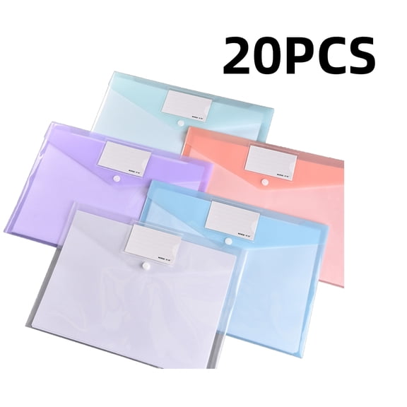 20 Pack Transparent Press Button File Bags A4 Waterproof Organizers