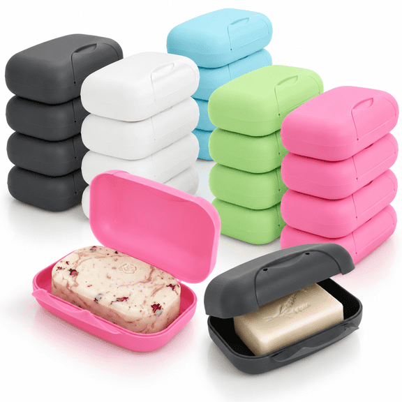 20 Pack Travel Soap Case, Small Plastic Bar Holder with Snap Lid, Portable for Shower Bathroom Camping Gym