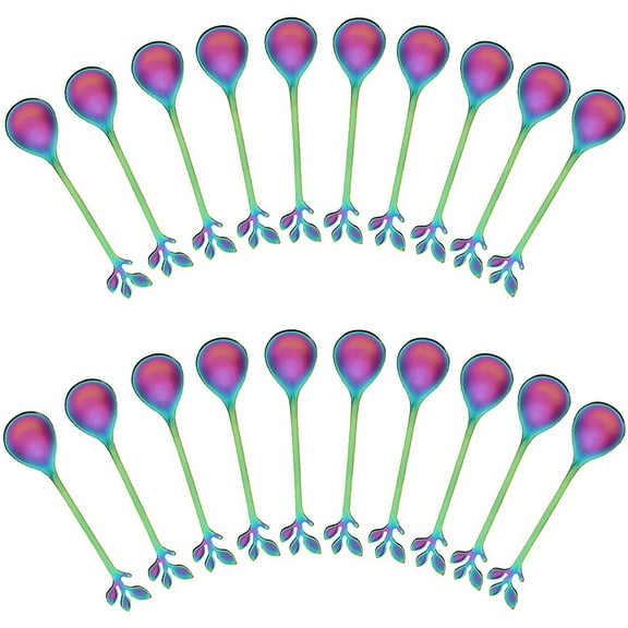 20 Pack Tree Leaf Coffee Spoon, Stainless Steel Colorful Tea Spoon Dessert Stirrers, Mini Stirring Ice Cream