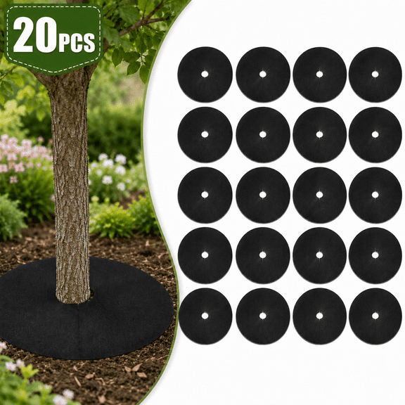 20 Pack Tree Mulch Ring, 10.6 Inch Non-Woven Tree Protector Mat, Reusable Weed Barrier Mat for Weed Control, Root Protection, Moisture Retention and Plant Protection