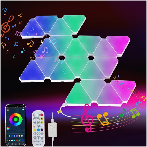 20-Pack Triangular Modular LED Wall Panels with App and Remote Control, Multi-Color Lighting for Indoor Decor Use