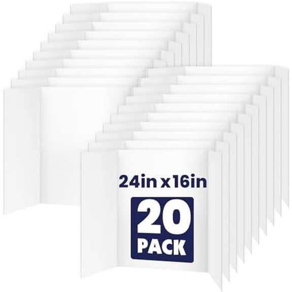20 Pack Trifold Poster Board, 16in x 24in Corrugated Project Board, White Presentation Board, Trifold Display Board for School Project, Business Presentation, Science Fairs, Event Display