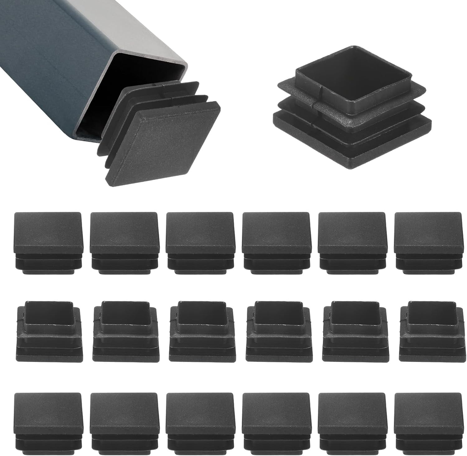 20-Pack Tubing End Caps, 1.26 x Inch Plastic Square Hole Plugs Inserts ...