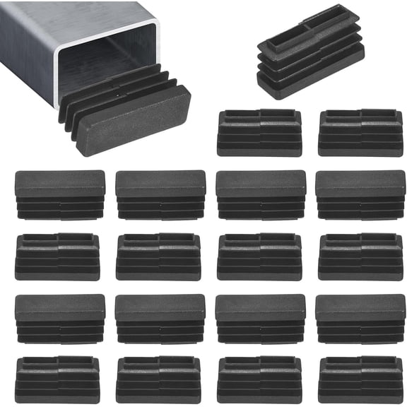 20-Pack Tubing End Caps, 1.5 x 0.5 Inch Plastic Rectangle Hole Plugs Inserts for Chair Leg/Bar Stool/Fitness Equipment, Glides Fence Plug Floor Protectors