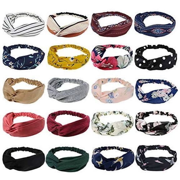 20 Pack Turban Headbands for Women Elastic Back Twisted Hair Bands Face Vintage Cross Head Wrap Hair Accessories