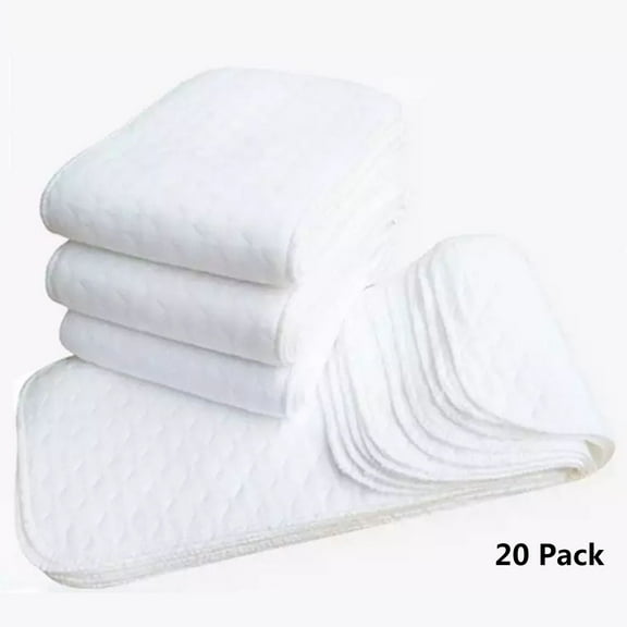 20 Pack Unisex Baby Cloth Diapers Thick Washable Cotton Reusable Diaper Flat-Fold Soft Absorbent Burp Cloths Babies Toddlers, 3 Layers, 18.1*6.2 In