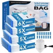 20 Pack Vacuum Storage Bags with Electric Pump,Space Saver Bags(6 Small,5 Medium,5 Large,4 Jumbo),Vacuum Sealer Bags for Clothes, Mattress, Blanket, Duvets, Pil