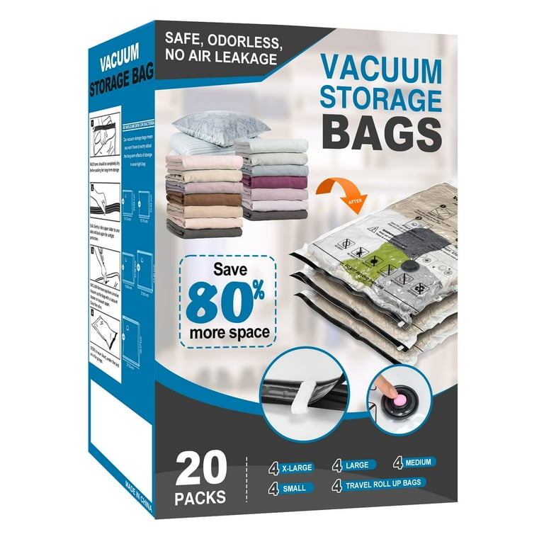 20 Pack Vacuum Storage Bags Space Saver Bags (4 Jumbo/4 Large/4 Medium/4 Small/4 Roll) Compression for Comforters and Blankets Sealer Clothes Storage