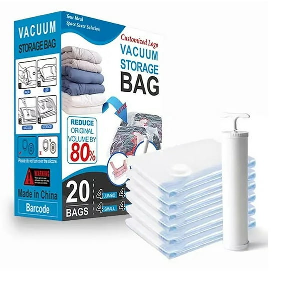 20 Pack Vacuum Storage Bags Suit Included Hand Gas Extractor, Space Bags Compression For Comforters And Blankets, Sealer Clothes Storage(One Size,20Pack)