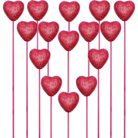 20 Pack Valentine Glitter Foam Heart Picks,Happon Valentines Day Decorations Hearts Picks for Valentine Wedding Arrangements Party Crafts Decorations