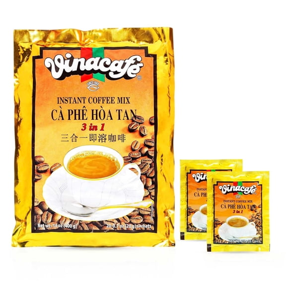 Vinacafe 3-in-1 Instant Coffee Packets | Authentic Vietnamese Medium Roast | Sweet & Balanced Single-Serve Sachets (20 Count Bag)