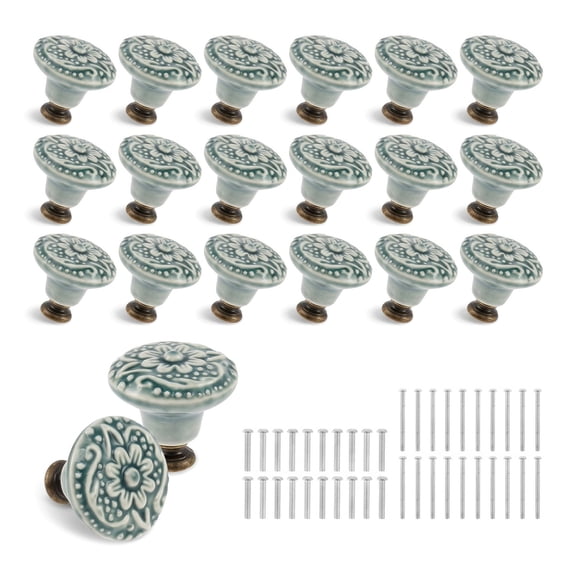 20 Pack Vintage Ceramic Cabinet Knobs, Decorative Drawer Knobs with Screws, Furniture Handles for Kitchen Cabinets, Dressers, Closets and Cupboards