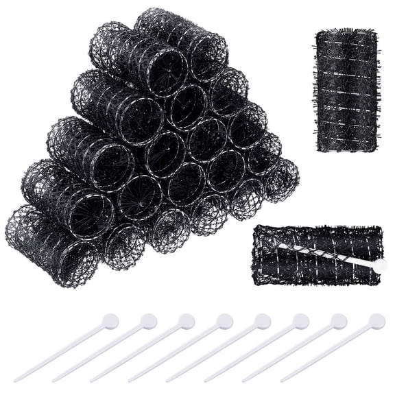 20 Pack Vintage Hair Rollers with Pins Medium Wire Mesh Brush for Women No Heat Curlers Curls and Waves, Black 2.5 x 1.4 Inch