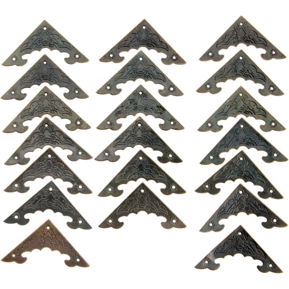 20 Pack Vintage Metal Flat Corner Protectors, 1.57"x1.57" Decorative Antique Bronze Furniture Guard Edge Cover with Nails for Trunk Suitcase Cabinet Desk Jewelry Box Case Gifts