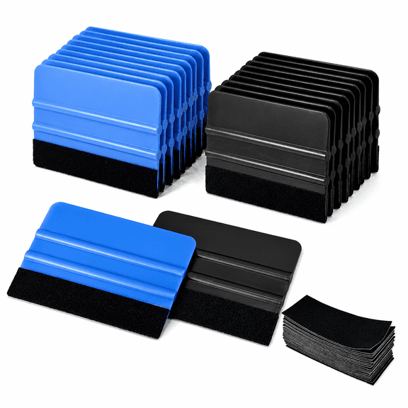 KQJS Vinyl Wrap Squeegee with Felt Edge, 20 Pack with 20 Extra Felt Pads, Car Window Tint and Film Installation Tools, Black and Blue
