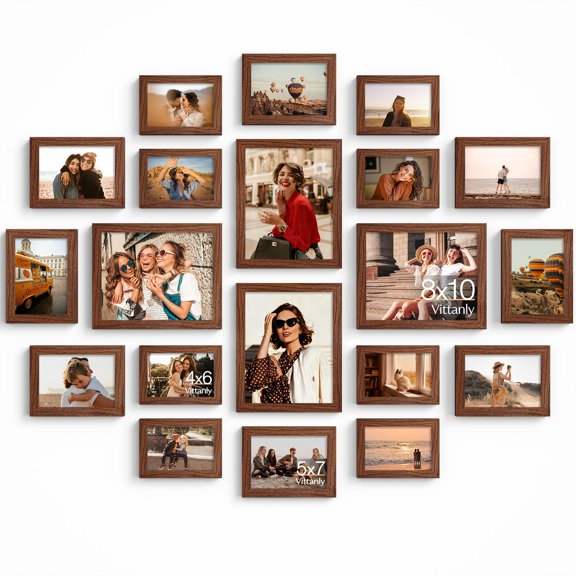 20 Pack Walnut Brown MDF Wood Picture Frame Set with Multiple Sizes