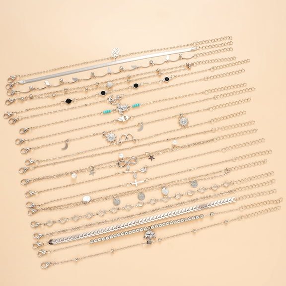 20 Pack Waterproof Ankle Bracelets for Women - Adjustable Beach Anklets Set with Mixed Charms (Hearts/Stars/Turtle), Tarnish-Resistant Stackable Foot Jewelry for Surfers & Vacation