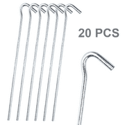 20 Pack Waterproof Tent Stakes,Silver Aluminium Tent Spikes with Hook,7 in Round Corner Rod Camping Stakes,Heavy Duty Garden Stakes for Pitching Camping Tent,Canopies