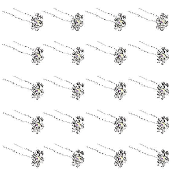 20 Pack (White)Crystal Flower Hair Pins Rhinestone Hair Clips for Bridal Wedding Women Hair Jewelry Accessories, with Clear Container
