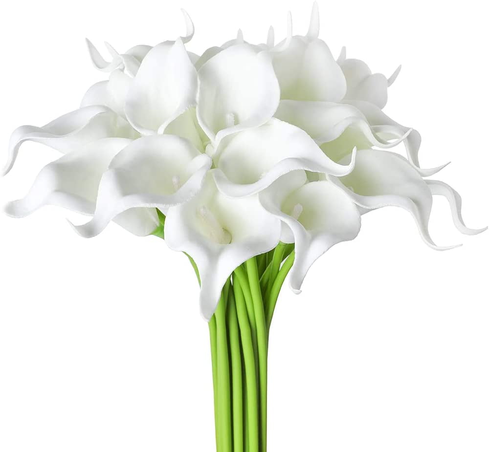 20 Pack White Flower Artificial Calla Lily Fake White Flowers Wedding