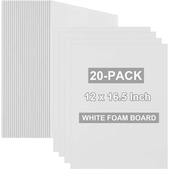20 Pack White Foam Boards 12x16.5 inch, 3/16" Thick Core Board for Projects, Bulk Poster Signboards, A3 Styrofoam Sheets Perfect Crafts, Art, Display