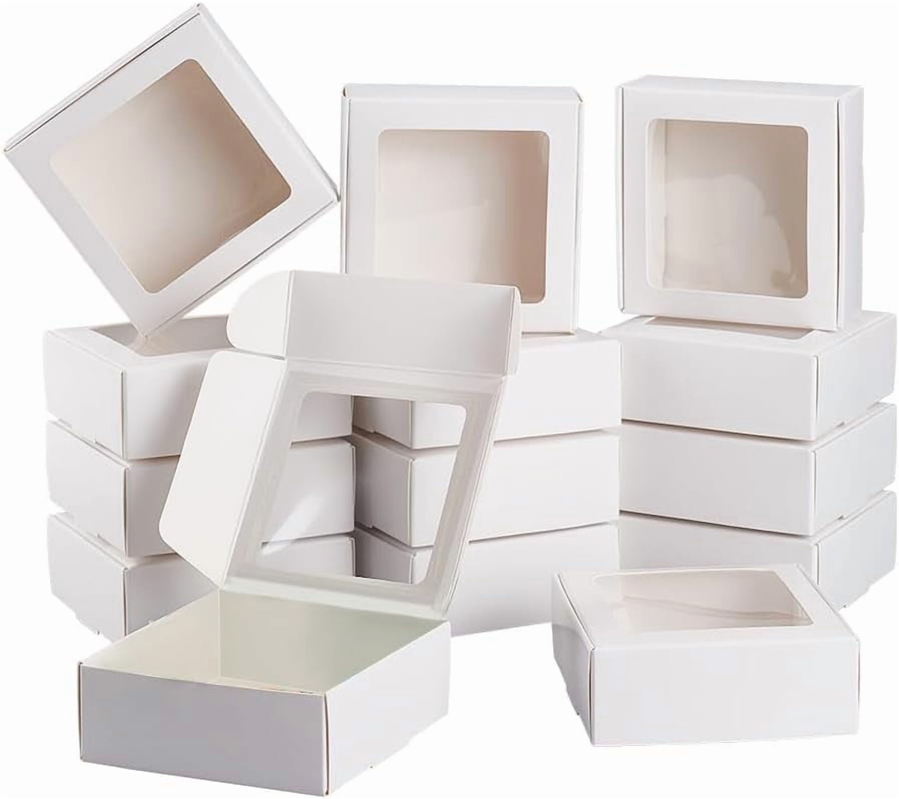 20 Pack White Kraft Paper Boxes with Clear Window 3.6x3.6x1.4 Gift ...