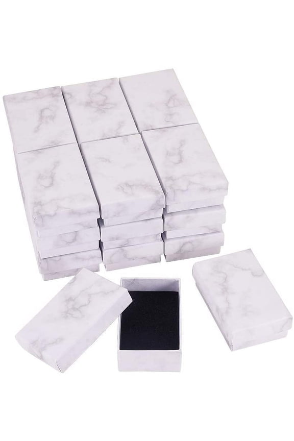 20 Pack White Marble Effect Rectangle Cardboard Jewellery Pendant Boxes Gift Boxes with Sponge Insert 5x7.9x2.7cm