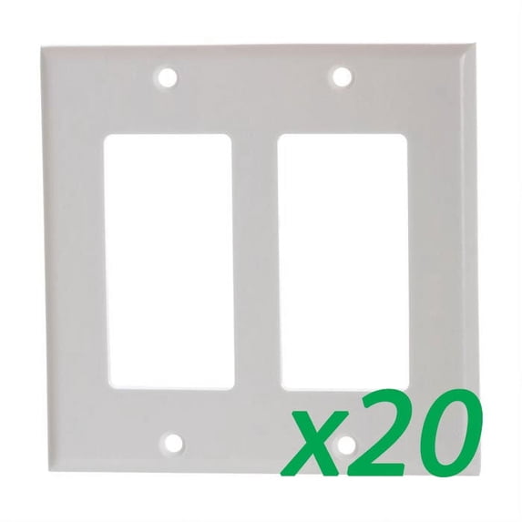 (20 Pack) White Plastic Double-Gang Decora Style Wall Face Plate 2-Gang