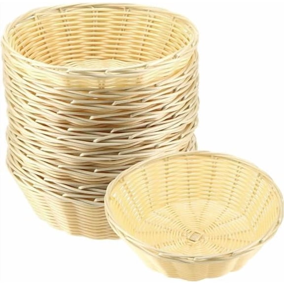 20 Pack Wicker Bread Basket, 7.8 Inch Handwoven Round Plastic Wicker Bread Baskets Bulk Small Food Serving Baskets for Kitchen, Bakery, Party and Christmas, Beige$$Home Decor, Kitchen, & Other