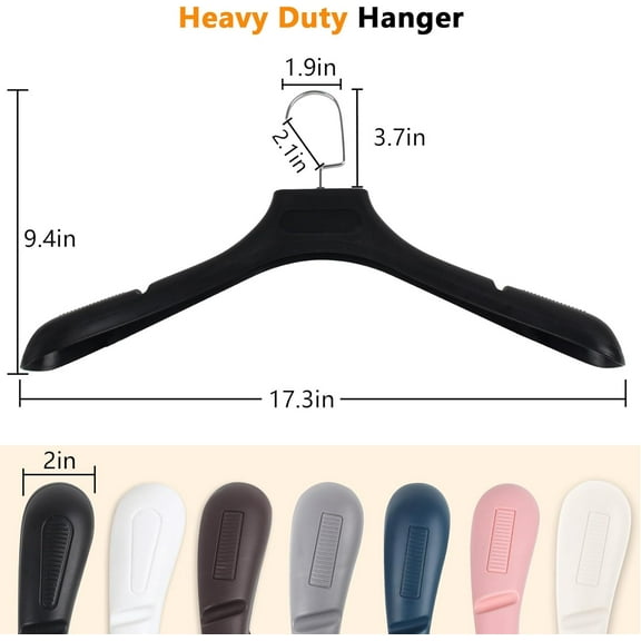 20 Pack Wide Suit Hanger for Men Non Slip Black Plastic with Metal Hook