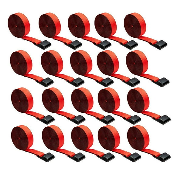 20 Pack 2"x30' Winch Straps w/ Flat Hook - 3333lbs WLL - Red Heavy Duty 2 Inch Cargo Control Tie Down Straps for Flatbed Truck Utility Trailer