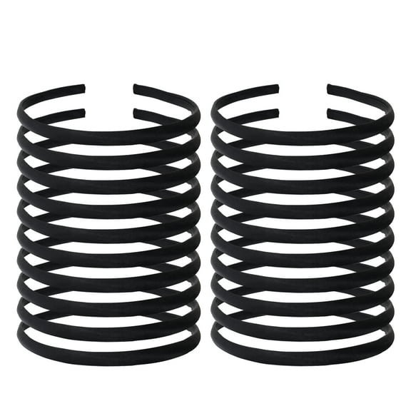 20 Pack Women Black Plain Blank Satin Cloth Fabric Covered Slim Thin Hard Black plastic Headband Base Hairband Elastic Hair Hoop Holder Clasp Tiara Crown Headpiece Accessories DIY