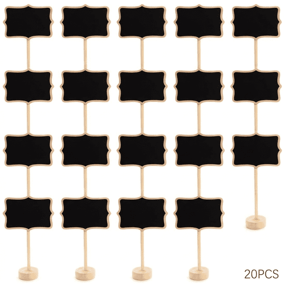 Bulletin Board, 20 Pack Mini Chalkboard Signs, Flower Shape Wooden Message Board with Stand, Reusable Blackboard for Wedding Table Numbers, Food Labels, Party Buffet Decor, Desktop Display