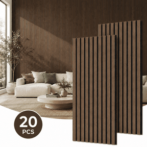20-Pack Wood Slat Acoustic Wall Panels, 24" x 12" MDF Slat Wall Paneling for Modern Interior Wall Decor, Sound Absorbing Accent Panels, 39.99 Sq. Ft., Deep Walnut