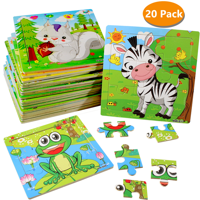 20 Pack Wooden Jigsaw Puzzles for Kids Ages 25 Toddler Puzzles 9