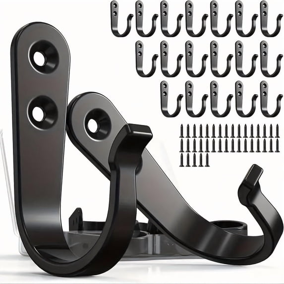 20-Pack Wrought Iron Wall Hook Single Prong Decorative,Sturdy Metal Hanger with Screws,Rustic Style for Coat Hat Towel and Entryway Organization Black