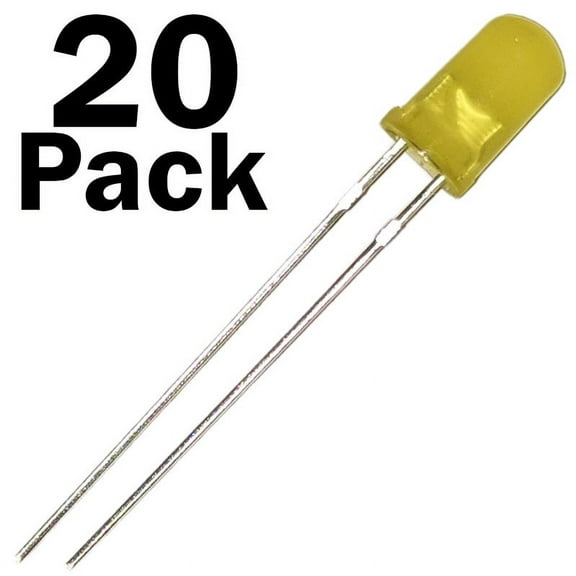 20 Pack Yellow Diffused Lens LEDs, 5mm Diameter Round Bulb, 2-Pin Light Emitting Diodes for DIY Hobby or Other Electronic Projects