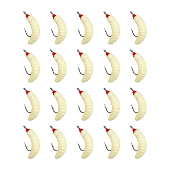 20 Pack Yellow Soft Wax Worm Fishing Lures Pre-Rigged Barbed Hook Mini 2cm Natural Tone Artificial Bait for Trout Panfish