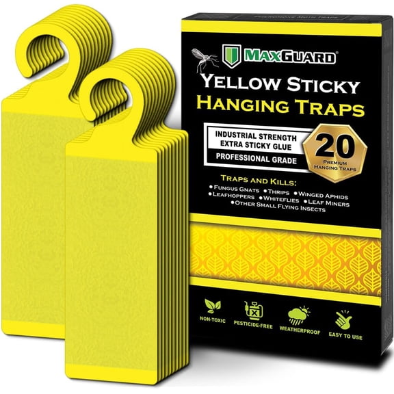 (20 Pack) Yellow Sticky Hanging Traps - Catch and Kill Fungus Gnats, Whiteflies, Mosquitos, Aphids, Leaf Miners, Flying Insect Catcher Glue Trappers for Indoor or Outdoor