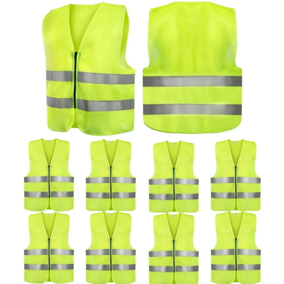20 Pack of ANSI/ISEA Approved Reflective Yellow High Visibility Construction Safety Vests with Zipper Closure for Men and Women