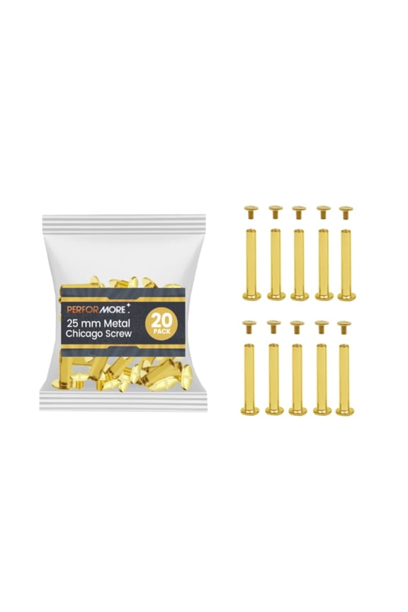 20 Pack of Chicago Screw Post Binding Screws, 25mm Brass Plated Metal Screw Posts for Scrapbooking, Photo Albums, Binding Leather Repair