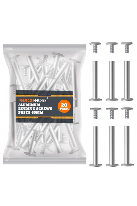 20 Pack of Silver Aluminum Screw Posts, 65mm Metal Chicago Screw Post Binding Screws