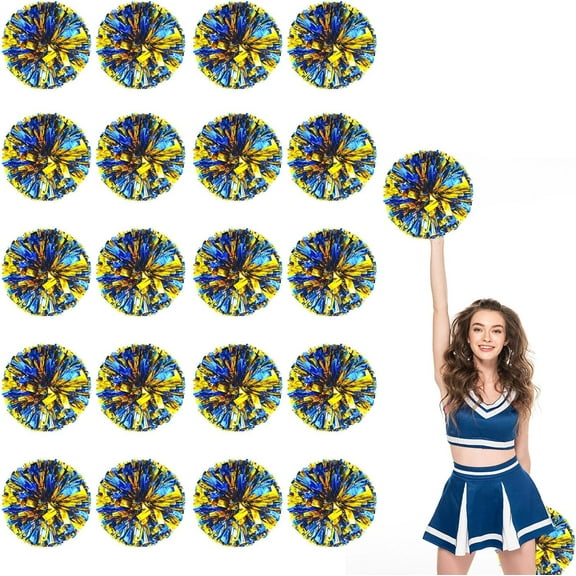 20 Pack pom poms Cheerleading,Cheerleading poms Sports Dance Cheer Plastic Pom Poms Cheerleading for Sports Team Spirit (Blue Gold)