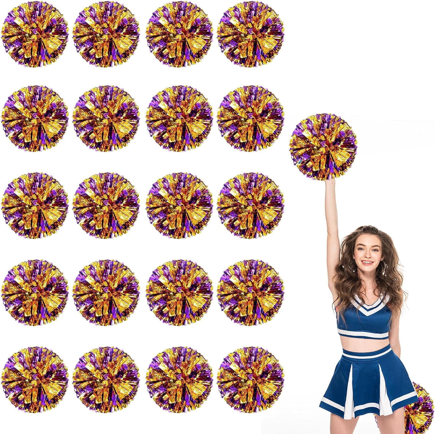 20 Pack pom poms Cheerleading,Cheerleading poms Sports Dance Cheer Plastic Pom Poms Cheerleading for Sports Team Spirit (Blue Gold)
